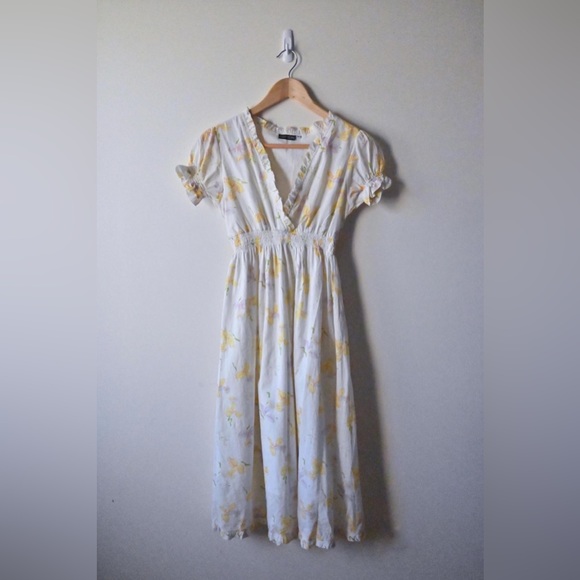 Leluxe Heirloom 1930's Vintage Smocked Daffodil Print Voile Dress XS - Picture 1 of 4